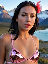 A 22 year old Austrian woman in the misty dawn of Torres del Paine National Park